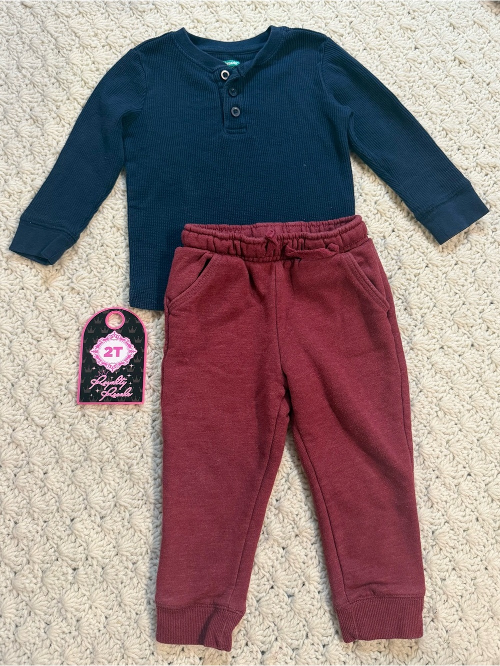 Cat & Jack Navy Henley Top with Burgundy Jogger Set